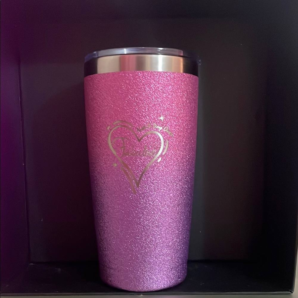 Pink Glitter Tumbler with Heart Design